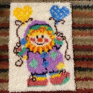 Vintage Clown With Balloons Latch Hook